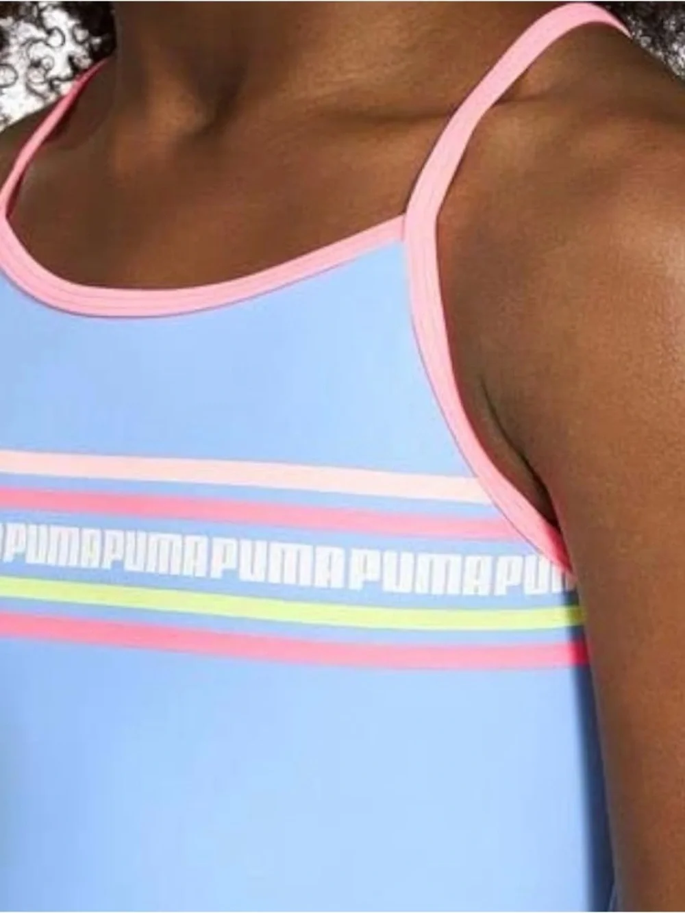 Puma Blue One-Piece Girls' Swimsuit with Pink Trim
